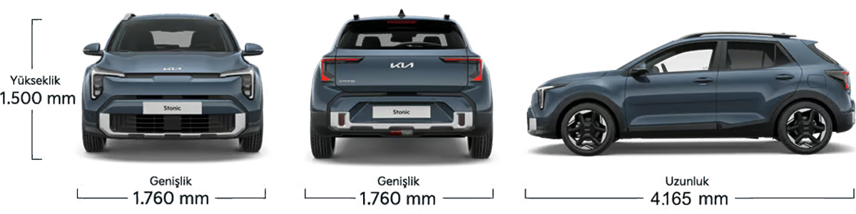 Kia Yeni Stonic Yükseklik Genişlik ve Uzunluk Ölçüleri